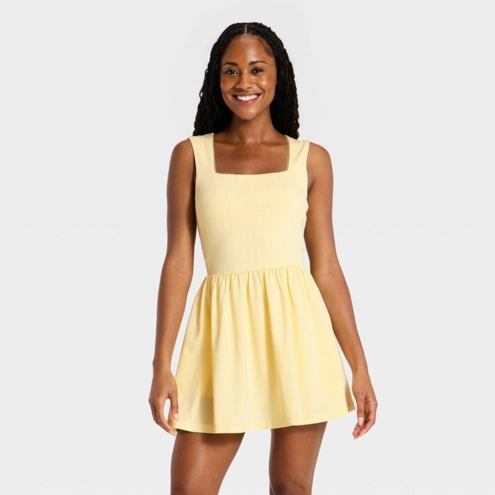 Women's Athletic Pointelle Dress - All In Motion Light Yellow XS